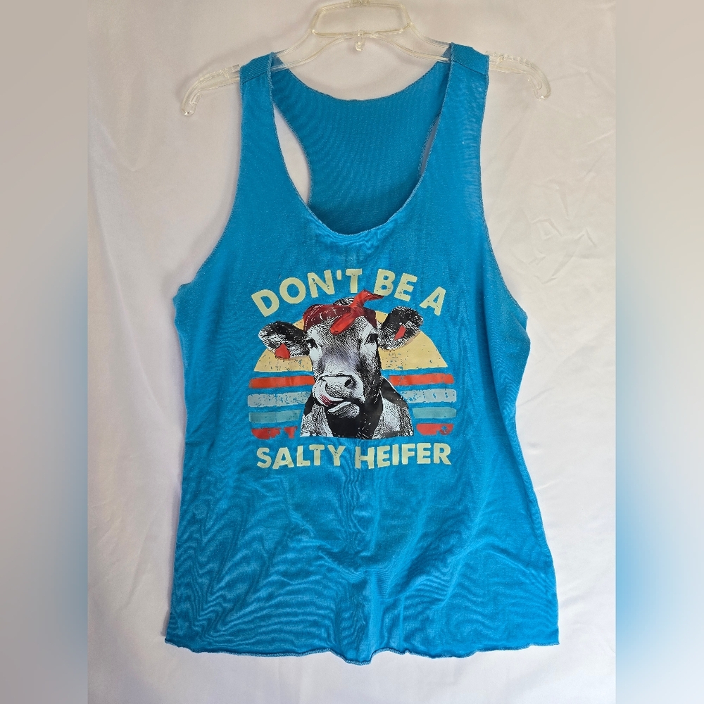 Vibrant Blue Graphic Tank Top Cow